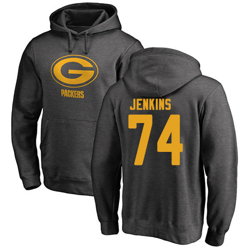 Men Green Bay Packers Ash #74 Jenkins Elgton One Color Nike NFL Pullover Hoodie Sweatshirts->nfl t-shirts->Sports Accessory